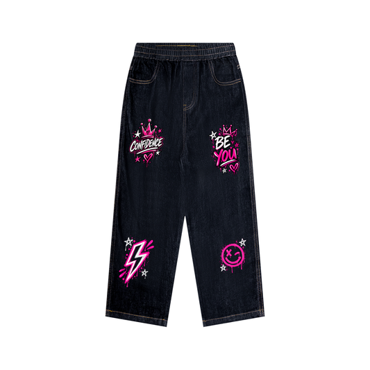 MEKS KID'S Straight Leg Elastic Waist Jeans for Girls